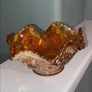 Vintage carnival glass marigold sawtooth bowl